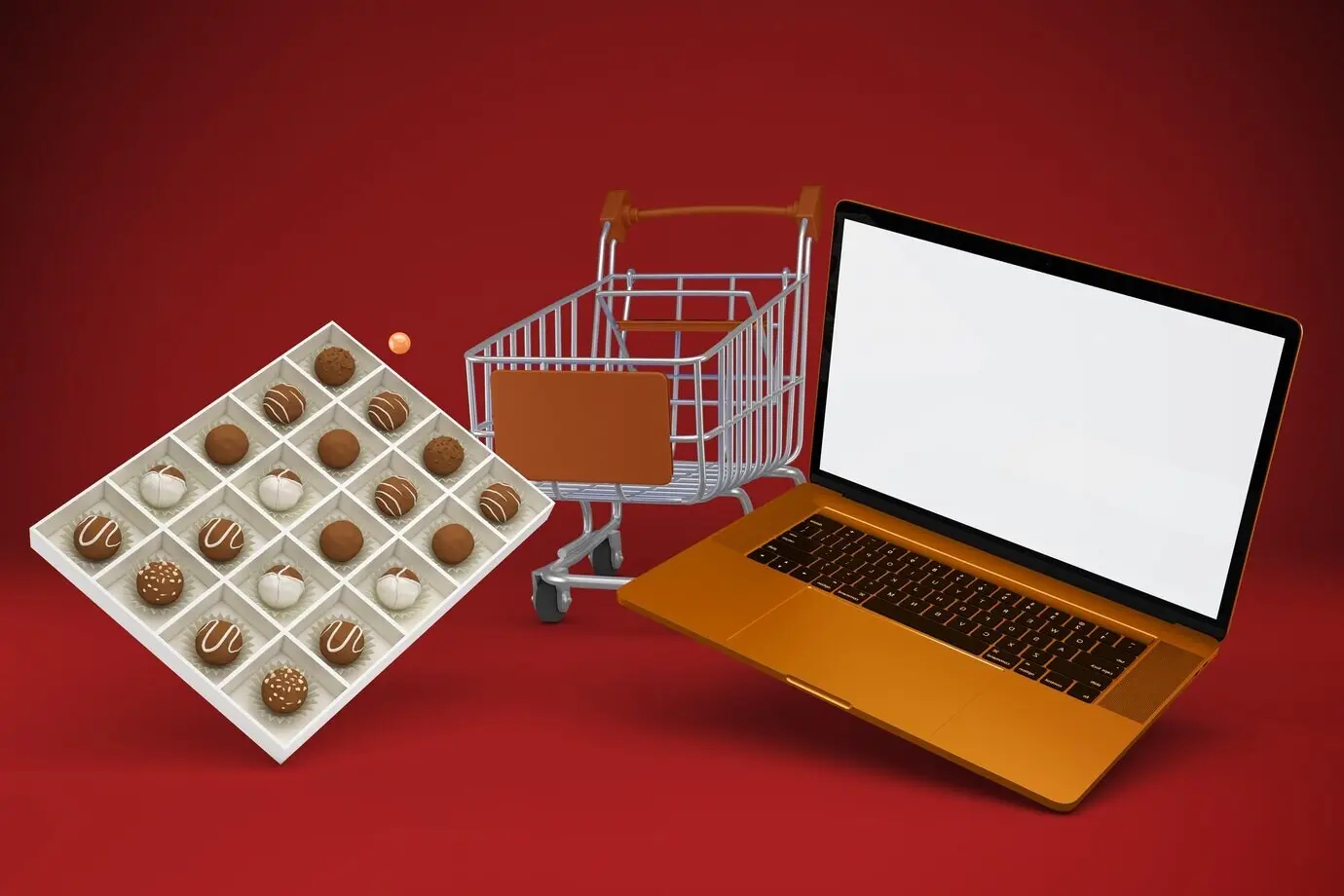 Right-side view of an Eid shopping trolley and a laptop